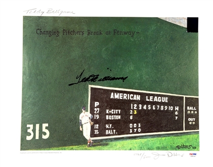 Lot of Ten (10) Ted Williams Signed "The Green Monster" Lithographs (PSA/DNA)